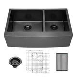 Gunmetal Black Stainless Steel 33 in. 16-Gauge Double Bowl Farmhouse Apron-Front Kitchen Sink