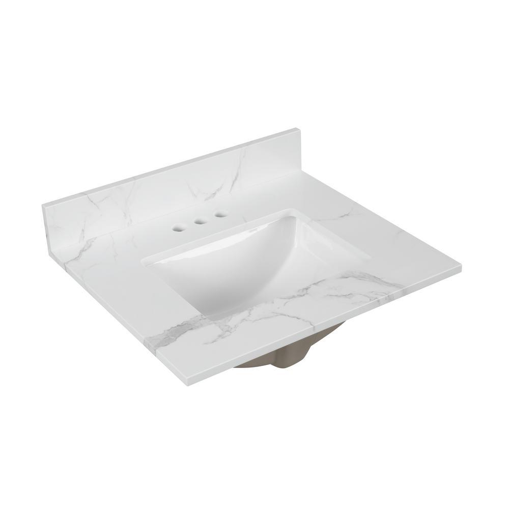 25 in. W x 22 in. D x 0.75 in. H Engineered Marble Vanity Top in Calacatta White with White Basin - Super Arbor