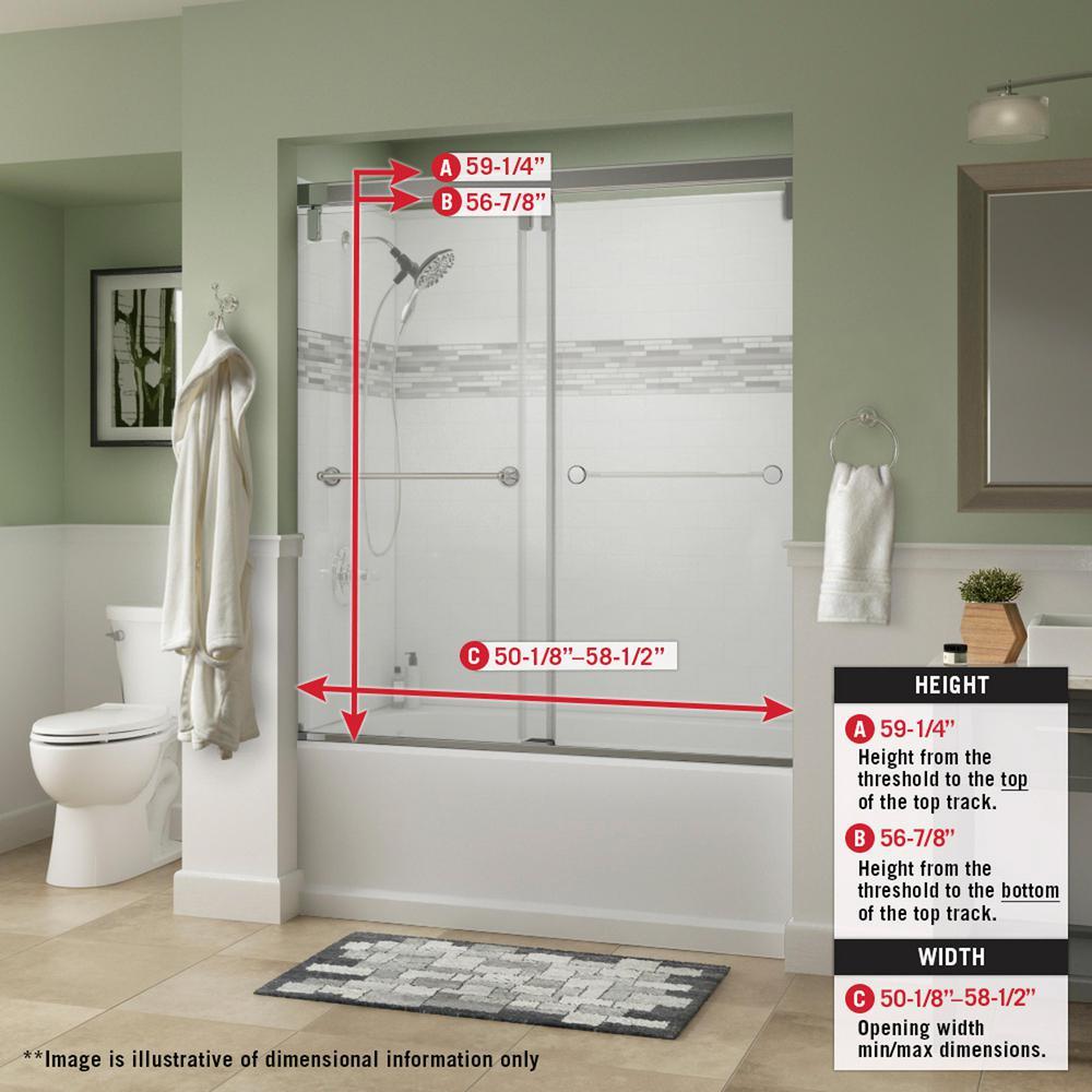 Lyndall 60 x 59-1/4 in. Frameless Mod Soft-Close Sliding Bathtub Door in Bronze with 3/8 in. (10mm) Clear Glass - Super Arbor