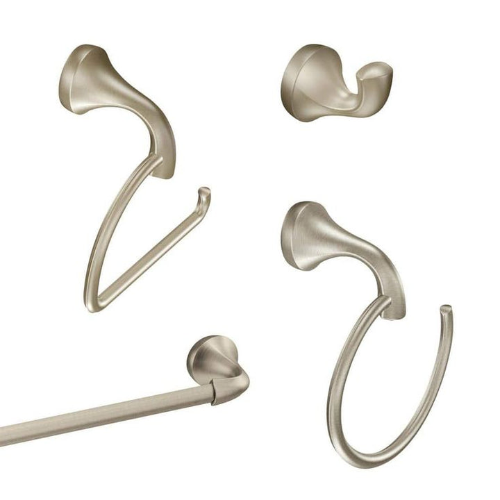Eva 4-Piece Bath Hardware Set with 24 in. Towel Bar, Paper Holder, Towel Ring, and Robe Hook in Brushed Nickel