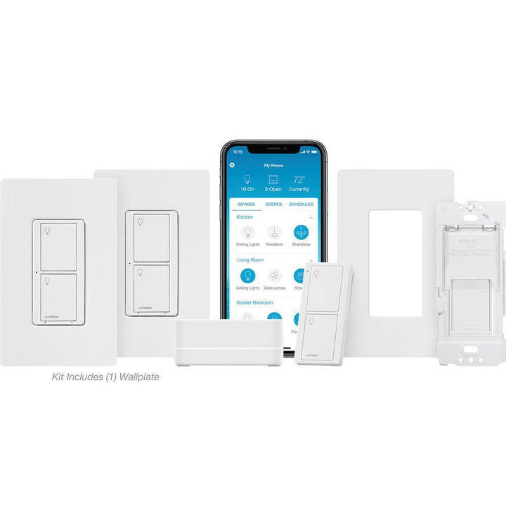 Caseta Deluxe Smart Switch Kit with Smart Bridge, 2 Smart Switches, Remote in White - Super Arbor