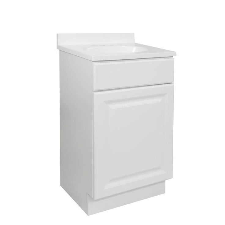 Wyndham RTA 18 in. x 16 in. x 33 in. 1-Door Bath Vanity in White w/ 4 in. Centerset Solid White CM Vanity Top w/ Basin