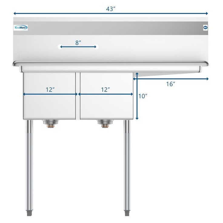 Freestanding Stainless Steel 43 in. 2-Hole Double Bowl Commercial Kitchen Sink
