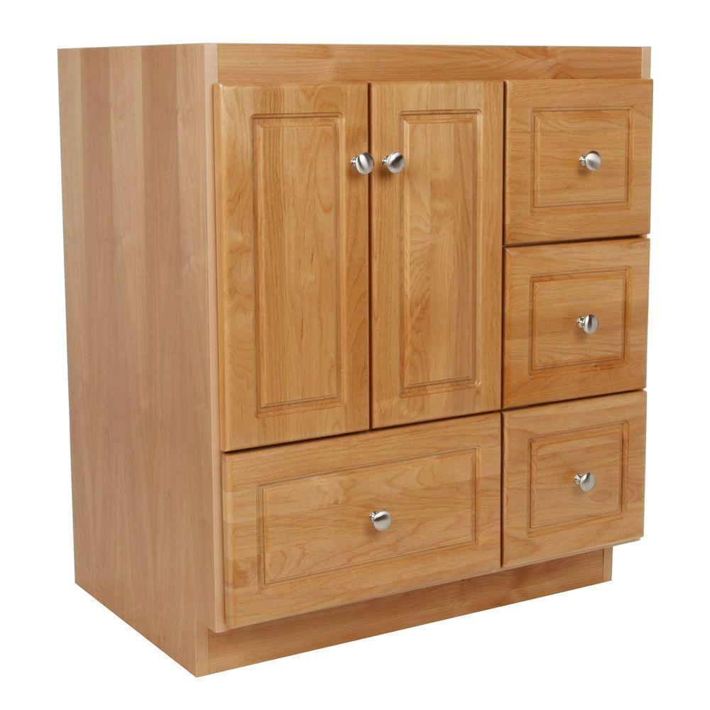 Ultraline 36 in. W x 21 in. D x 34.5 in. H Vanity with Right Drawers Cabinet Only in Natural Alder - Super Arbor