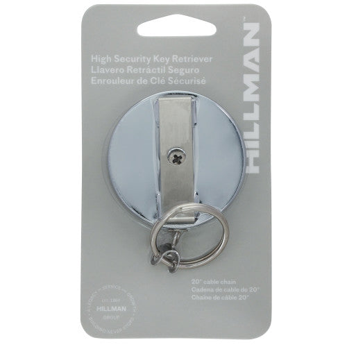 Hillman Steel Silver Retractable Key Chain, 20" Cable