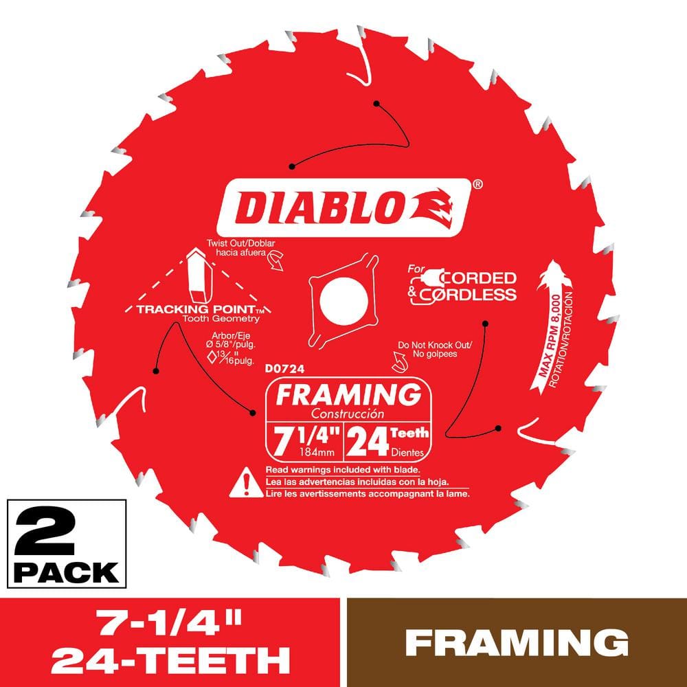 DIABLO Tracking Point 7-1/4 in. x 24-Tooth Framing Circular Saw Blade Value Pack (2-Pack)