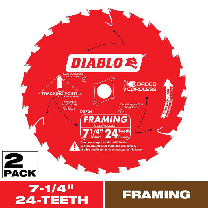 DIABLO Tracking Point 7-1/4 in. x 24-Tooth Framing Circular Saw Blade Value Pack (2-Pack)