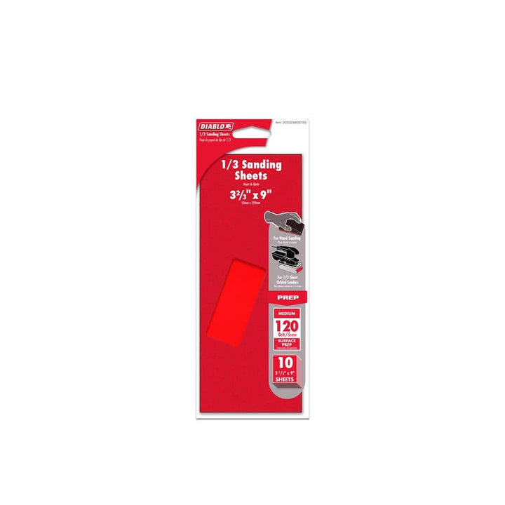 DIABLO 1/3 in. Sheet 120-Grit Sandpaper Hand Sanding Sheets (500-Pack)