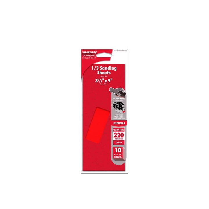 DIABLO 1/3 Sheet 220 Grit Sandpaper Hand Sanding Sheets (100-Pack)
