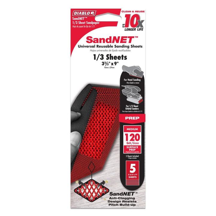 DIABLO 1/3 Sheet SandNET Faster Reusable 120 Grit Hand Sanding Sheets (50-Pack)
