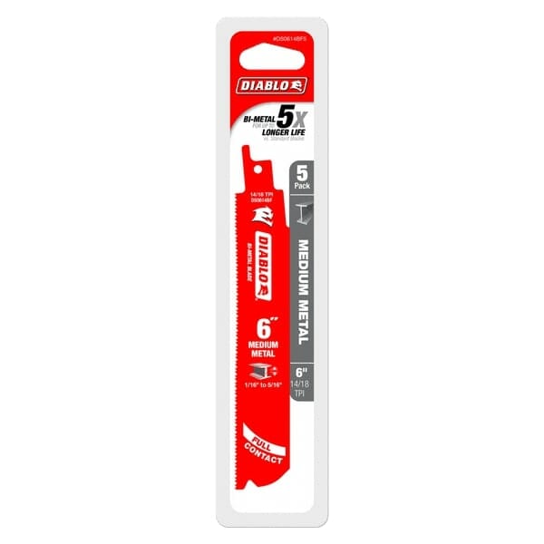 Diablo Bi-Metal Reciprocating Saw Blade for Medium Metal 6" 14/18 TPI 5/Pack