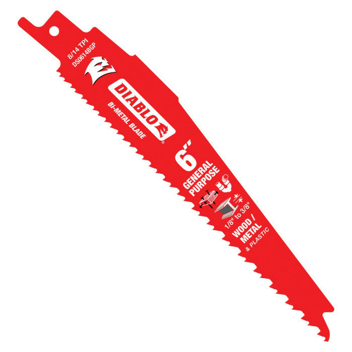 Diablo Bi-Metal Reciprocating Saw Blade for Nail-Embedded Wood, Metal & Plastic 6" 8/14 TPI 5/Pack