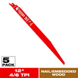 Diablo Bi-Metal Reciprocating Saw Blade for Nail-Embedded Wood 12" 4/6 TPI 5/Pack