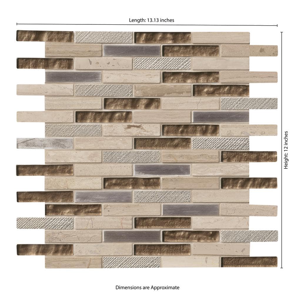 MSI Diamante 12 in. x 13.13 in. Glossy Glass; Stone Brick Look Wall Tile (9.8 sq. ft./Case)
