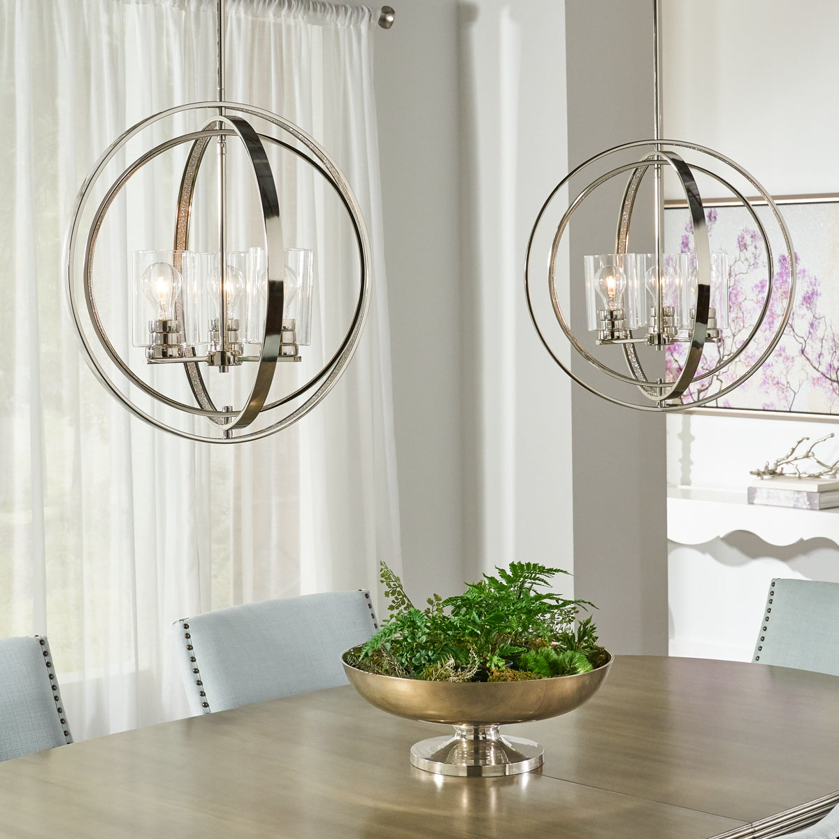 Kichler Angelica Polished Nickel Modern Contemporary Clear Glass Globe Pendant Light, 20" DIA