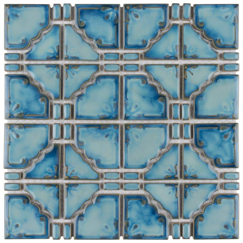 Merola Tile Moonbeam Diva Blue 12 in. x 12 in. Porcelain Mosaic Tile (9.79 sq. ft. / Case)