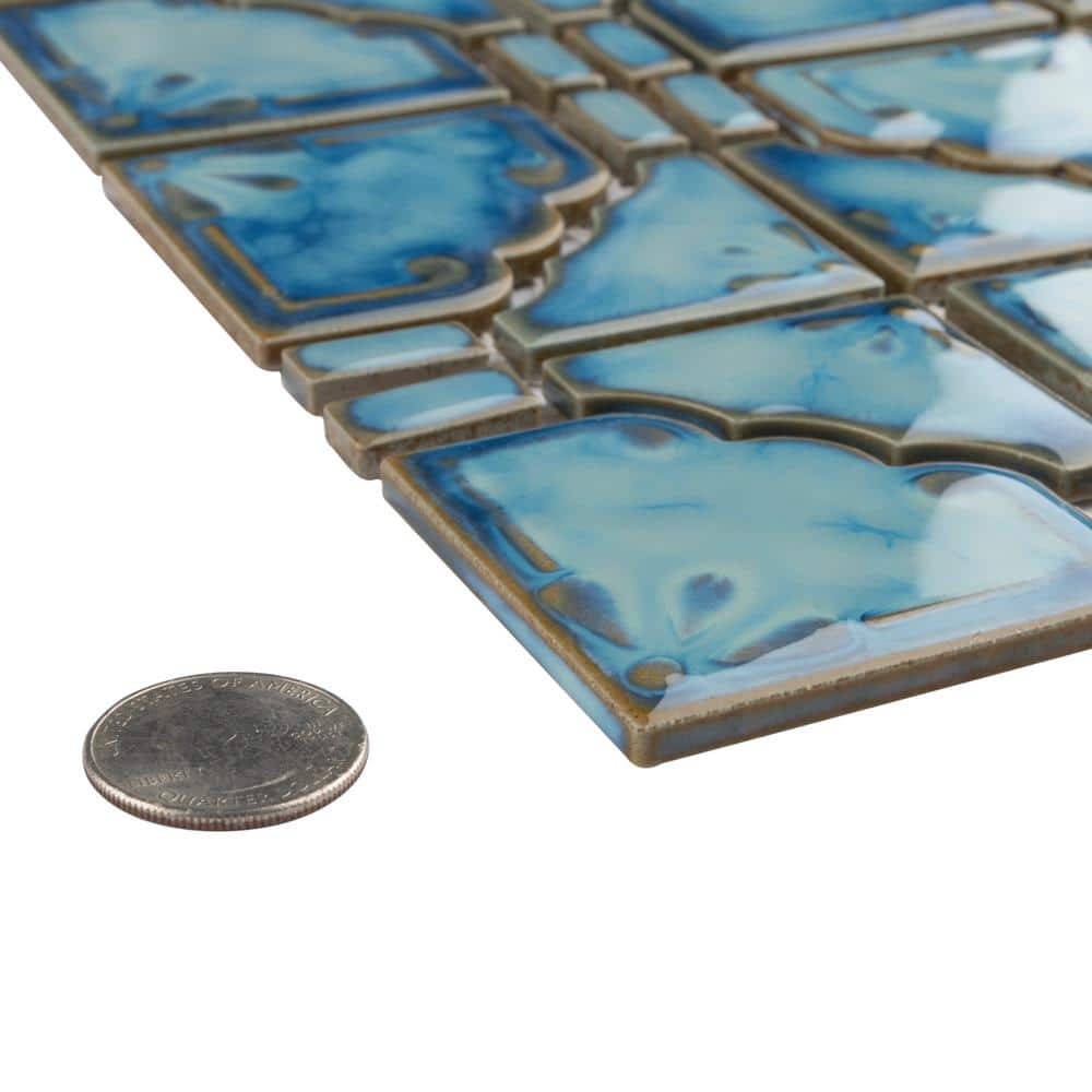 Merola Tile Moonbeam Diva Blue 12 in. x 12 in. Porcelain Mosaic Tile (9.79 sq. ft. / Case)