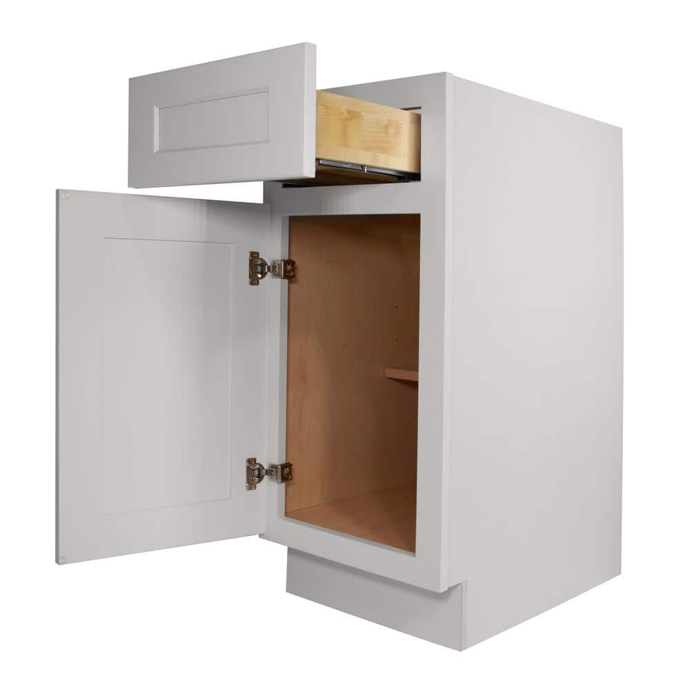 HOMEIBRO Newport Light Dove Plywood Shaker Style Stock 1-Door 1-Drawer Base Kitchen Cabinet (15 in. x 34.5 in. x 24 in.)