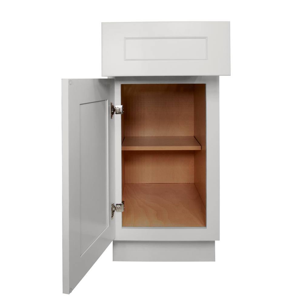 HOMEIBRO Newport Light Dove Plywood Shaker Style Stock 1-Door 1-Drawer Base Kitchen Cabinet (15 in. x 34.5 in. x 24 in.)