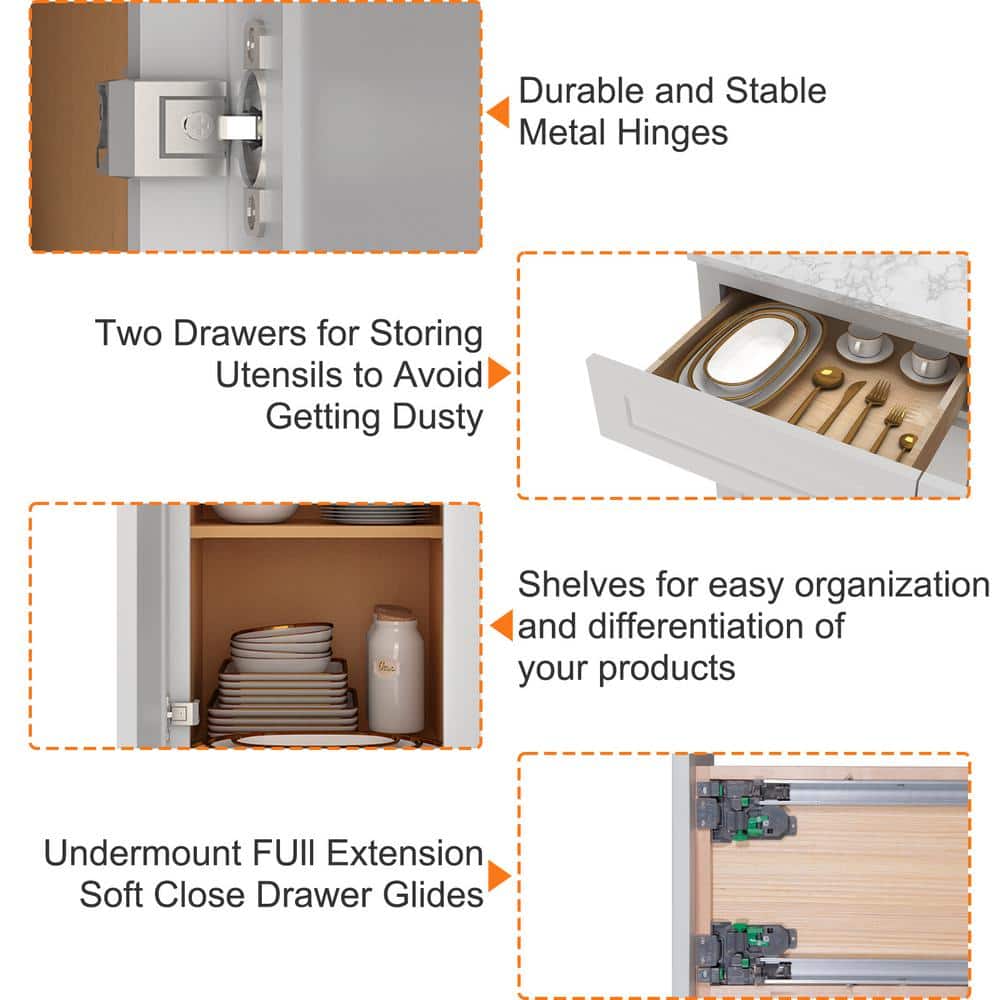 HOMEIBRO Newport Light Shaker Dove Plywood Shaker Style Stock 1-Door 1-Drawer Base Kitchen Cabinet (18 in. x 34.5 in. x 24 in.）