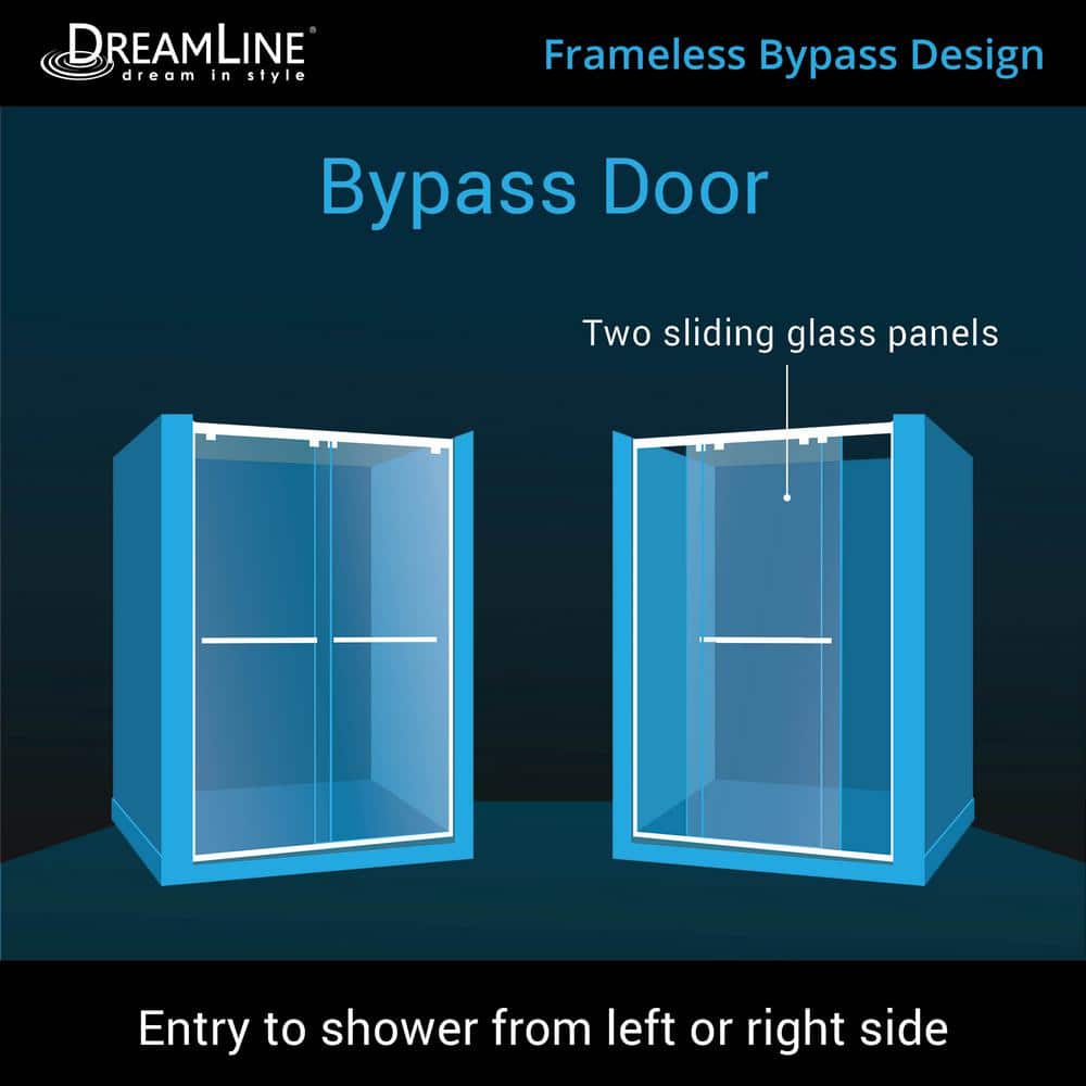 DreamLine Encore 56 to 60 in. W x 76 in. H Semi-Frameless Sliding Shower Door, Brushed Nickel
