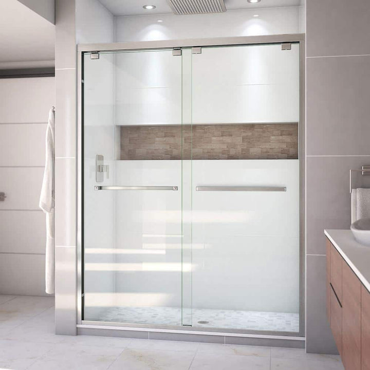 DreamLine Encore 56 to 60 in. W x 76 in. H Semi-Frameless Sliding Shower Door, Brushed Nickel