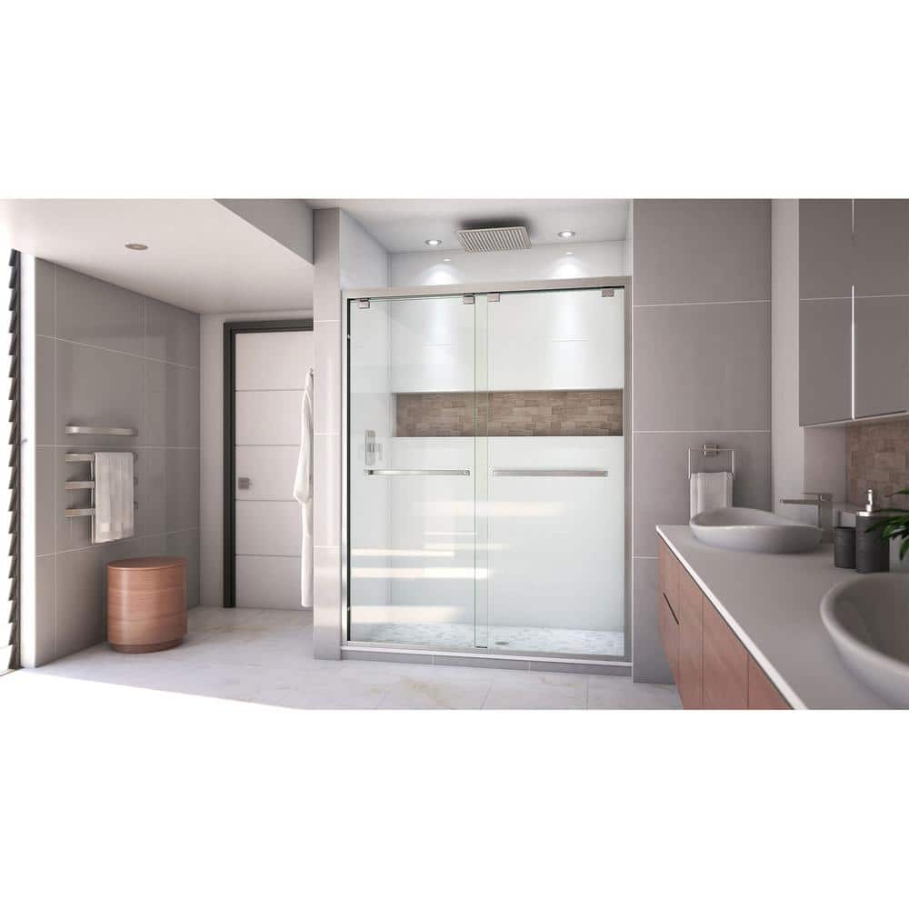 DreamLine Encore 56 to 60 in. W x 76 in. H Semi-Frameless Sliding Shower Door, Brushed Nickel