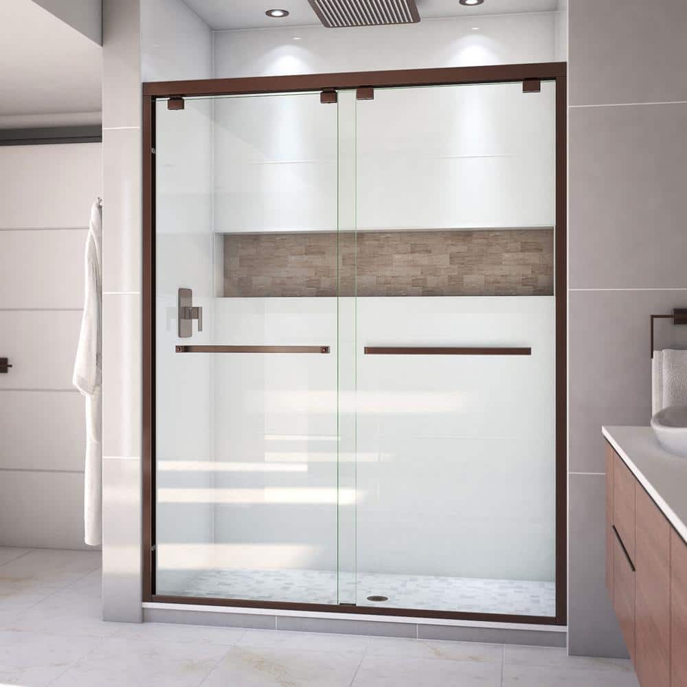 Encore 56 in. to 60 in. W x 76 in. H Sliding Semi-Frameless Shower Door in Oil Rubbed Bronze by DreamLine