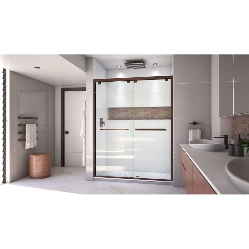 Encore 56 in. to 60 in. W x 76 in. H Sliding Semi-Frameless Shower Door in Oil Rubbed Bronze by DreamLine