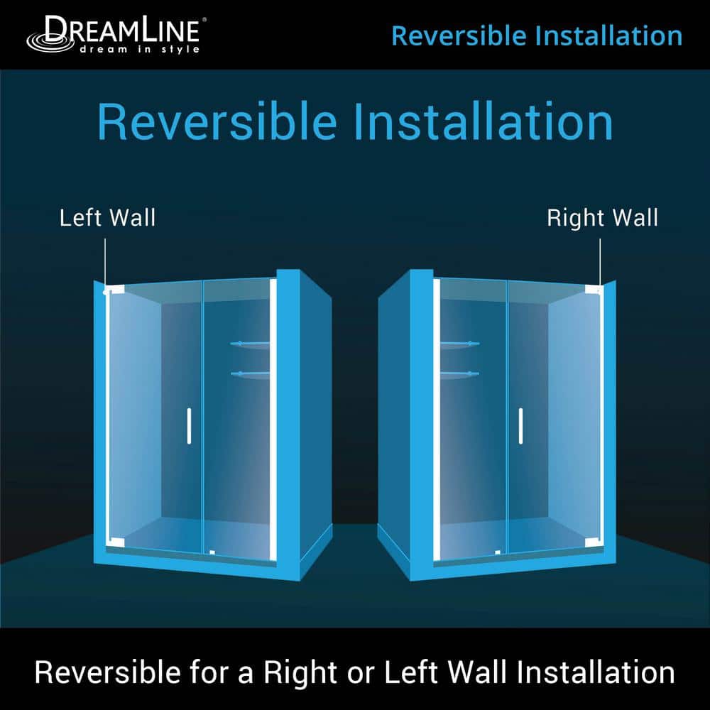 DreamLine Elegance 58 in. to 60 in. x 72 in. Semi-Frameless Pivot Shower Door with Shelves, Brushed Nickel