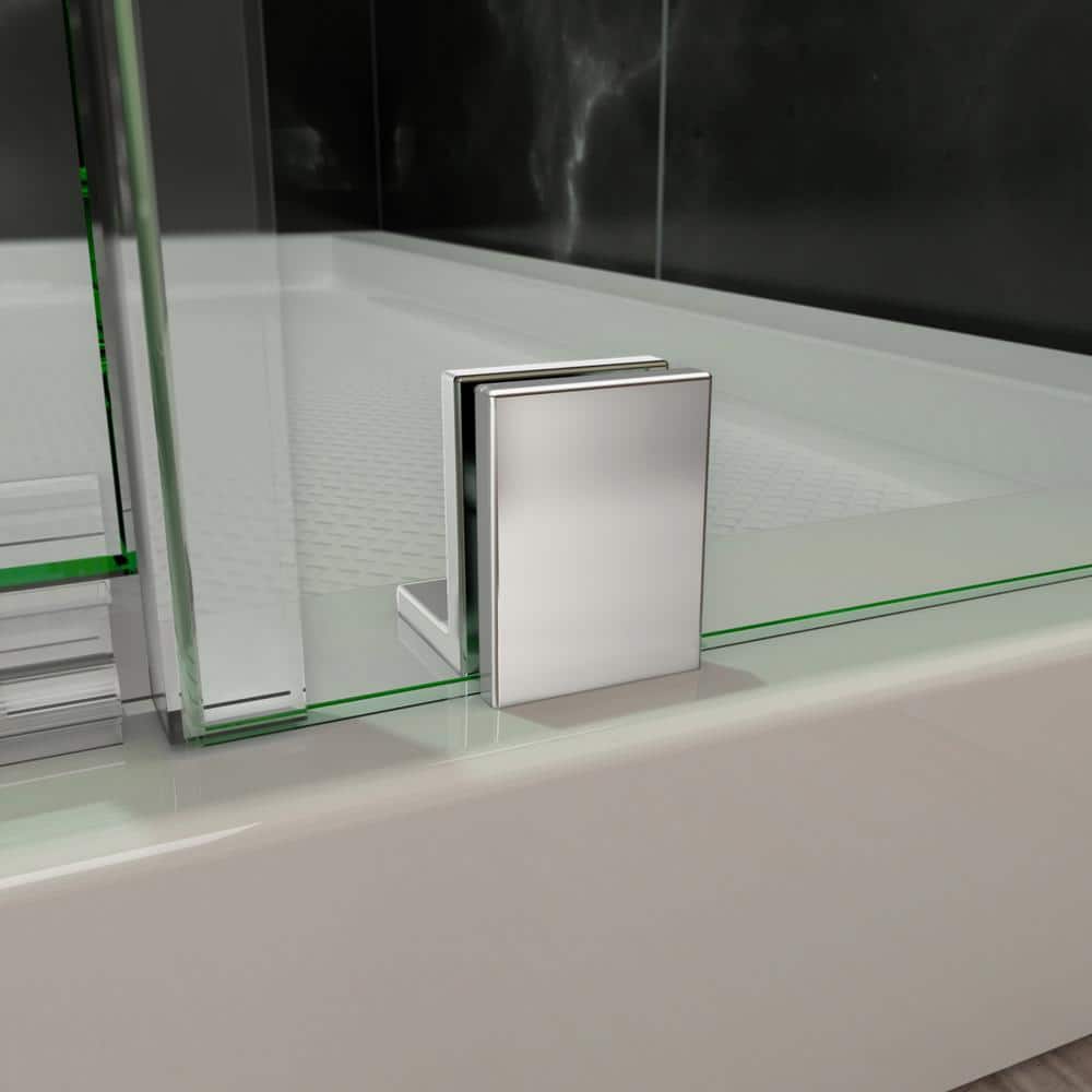 DreamLine Elegance 58 in. to 60 in. x 72 in. Semi-Frameless Pivot Shower Door with Shelves, Brushed Nickel