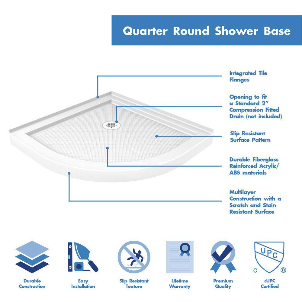 DreamLine Prime 33 in. x 33 in. x 74.75 in. Corner Semi-Frameless Sliding Shower Enclosure in Chrome with White Shower Base
