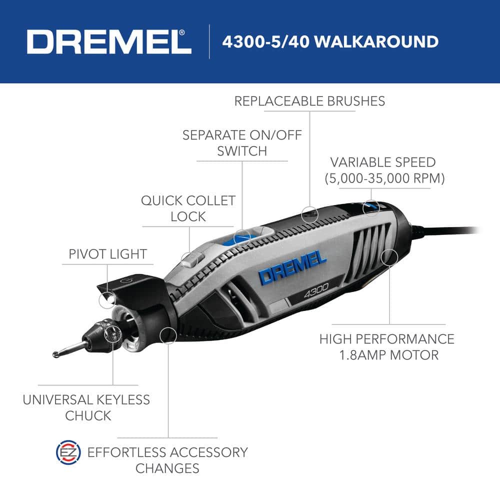Dremel 4300 Series 1.8 Amp Variable Speed Corded Rotary Tool Kit with Rotary Tool Accessory Kit (130-Piece)