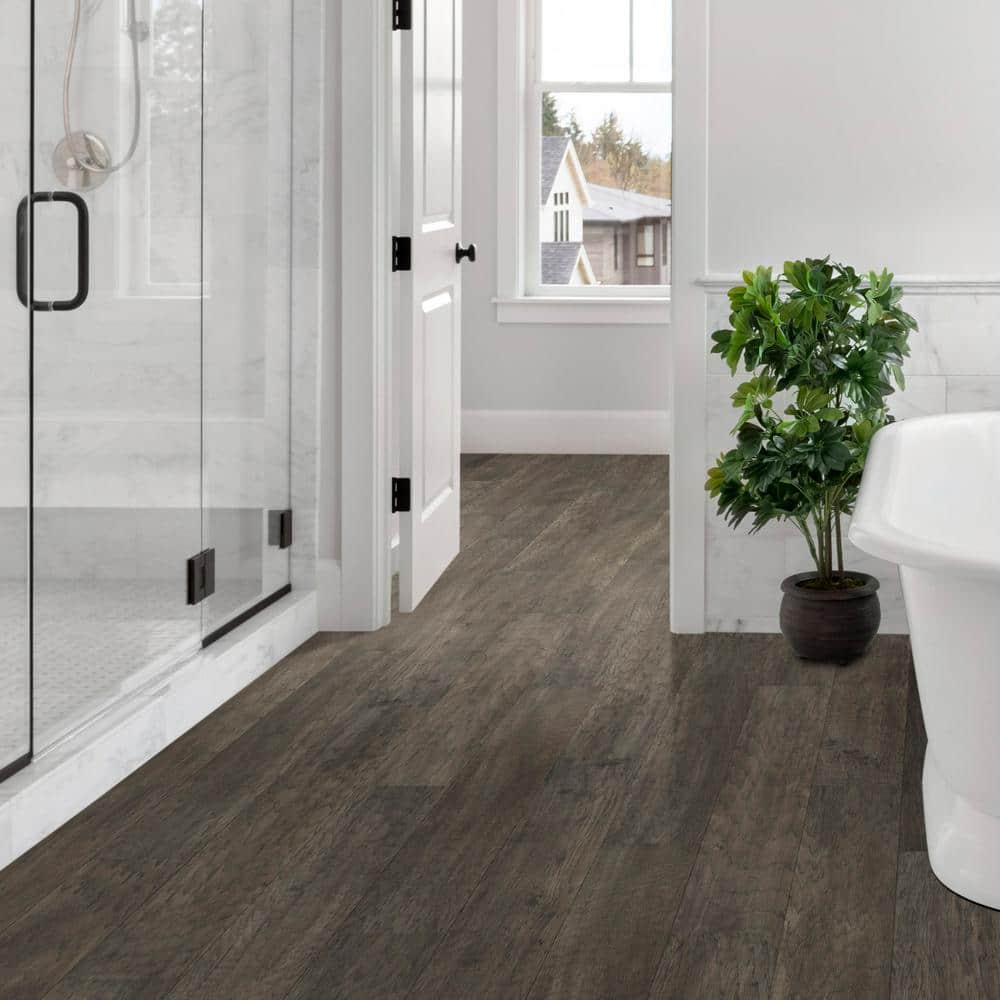 Sure+ Drift Gray Hickory Hickory 1/4 in. T x 6.5 in. W Click Lock Wire Brushed Engineered Hardwood Flooring (21.7 sq.ft./case)