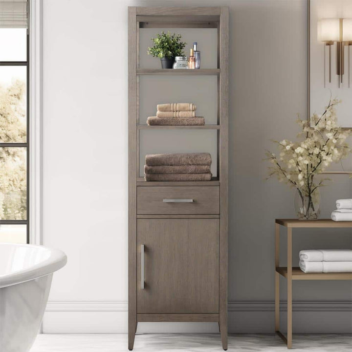Vanity Art 21 in. W x 17 in. D x 72 in. H Brown MDF Floor Standing Linen Cabinet with Soft Close Door in Driftwood Gray/BN
