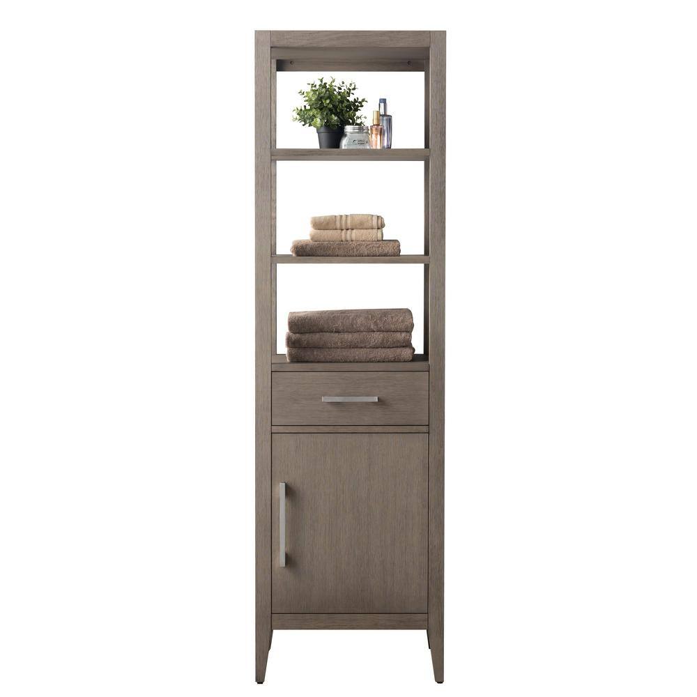 Vanity Art 21 in. W x 17 in. D x 72 in. H Brown MDF Floor Standing Linen Cabinet with Soft Close Door in Driftwood Gray/BN