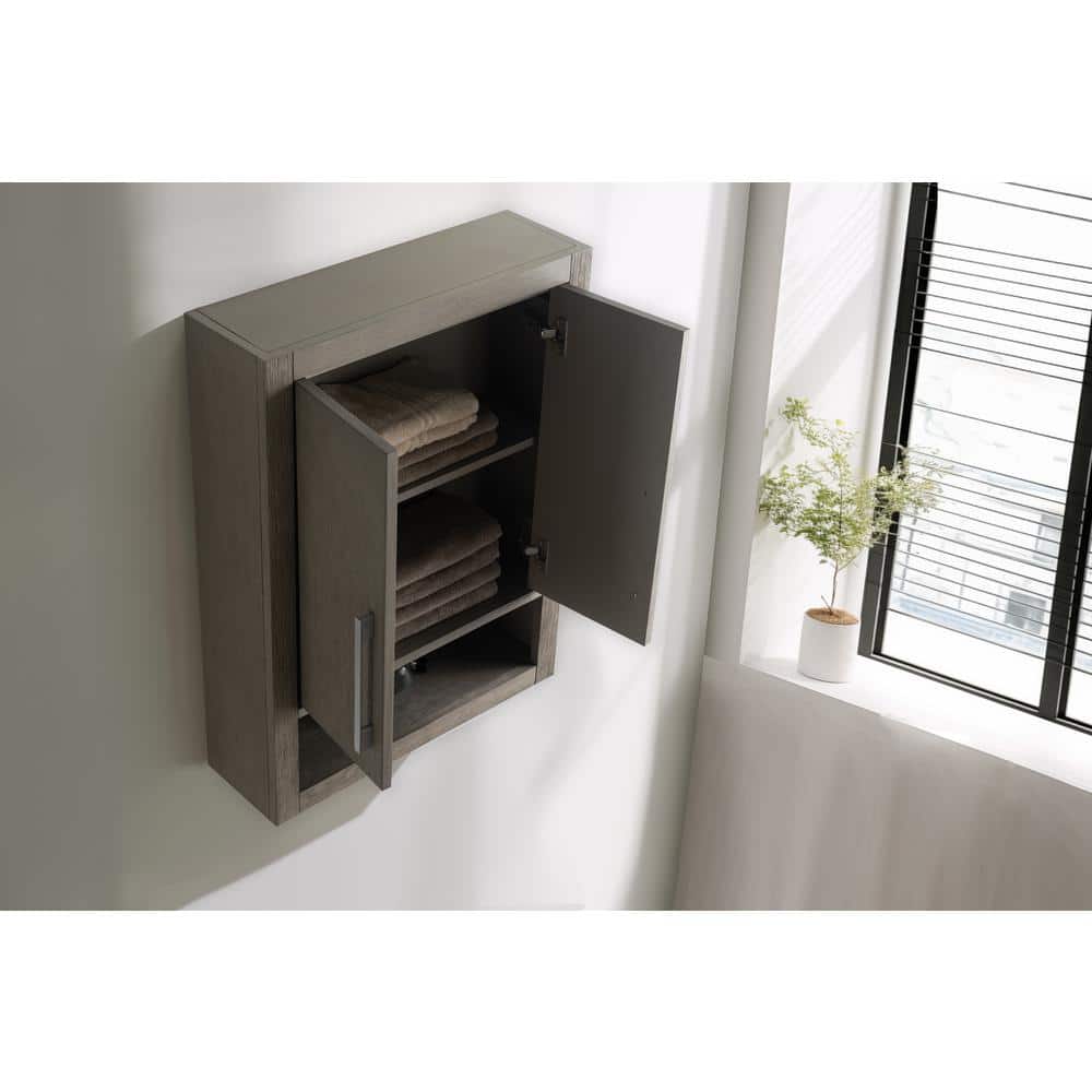Vanity Art 24" Driftwood Gray Wall-Mounted Bathroom Storage Cabinet with Soft-Close Doors and Brushed Nickel Handles
