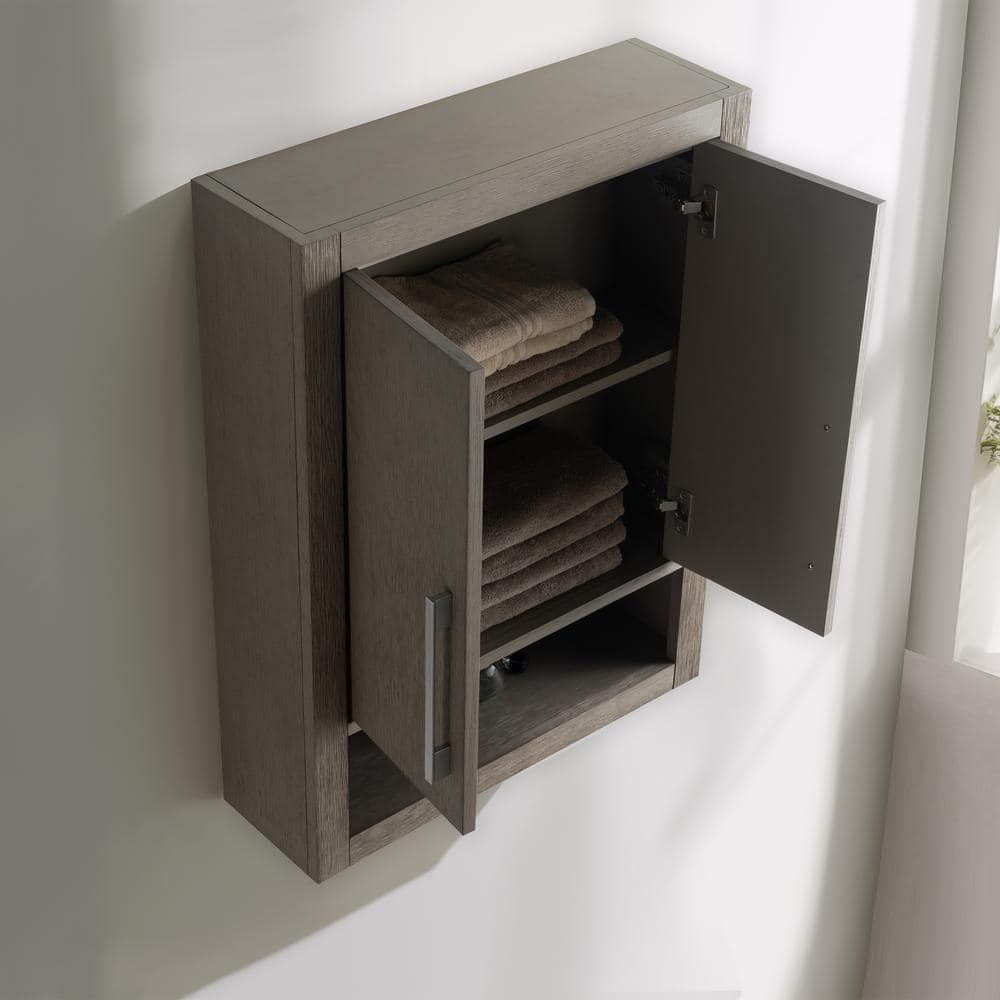 Vanity Art 24" Driftwood Gray Wall-Mounted Bathroom Storage Cabinet with Soft-Close Doors and Brushed Nickel Handles