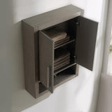 Vanity Art 24" Driftwood Gray Wall-Mounted Bathroom Storage Cabinet with Soft-Close Doors and Brushed Nickel Handles