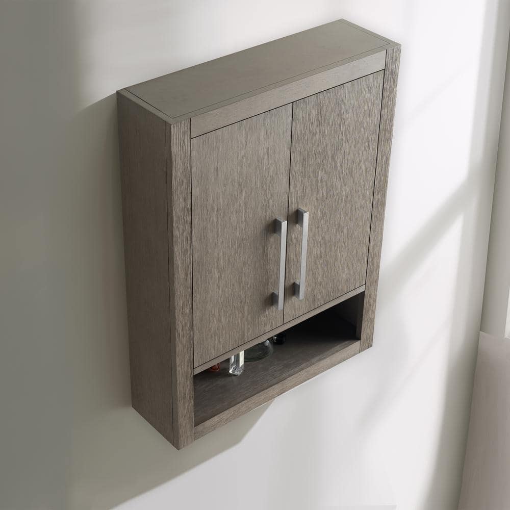Vanity Art 24" Driftwood Gray Wall-Mounted Bathroom Storage Cabinet with Soft-Close Doors and Brushed Nickel Handles