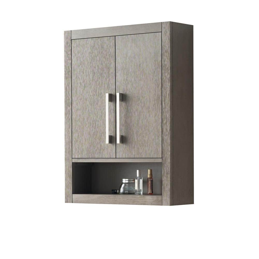Vanity Art 24" Driftwood Gray Wall-Mounted Bathroom Storage Cabinet with Soft-Close Doors and Brushed Nickel Handles
