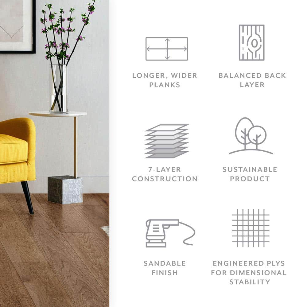 ASPEN FLOORING Durango Hickory 9/16 in T x 8.66 in. W Tongue and Groove Wire Brushed Engineered Hardwood Flooring (31.25 sqft/case)
