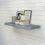 Interbuild Solid 2.3 ft. L x 10 in. D x 1.5 in. T, Acacia Butcher Block Countertop Floating Wall Shelf, Dusk Grey with Live Edge