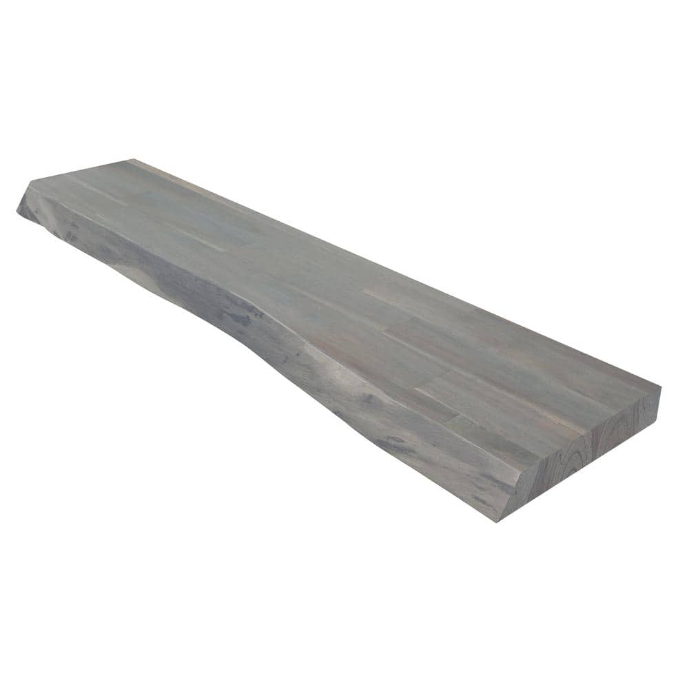 Interbuild Solid 2.3 ft. L x 10 in. D x 1.5 in. T, Acacia Butcher Block Countertop Floating Wall Shelf, Dusk Grey with Live Edge