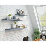 Interbuild Solid 2.3 ft. L x 10 in. D x 1.5 in. T, Acacia Butcher Block Countertop Floating Wall Shelf, Dusk Grey with Live Edge