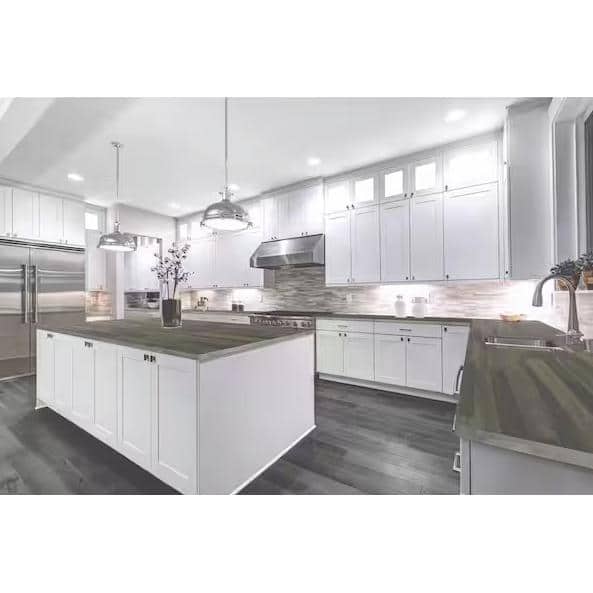 Interbuild 6.2 ft. L x 36 in. D, Acacia Butcher Block Island Countertop, Finished in Dusk Grey with Square Edge