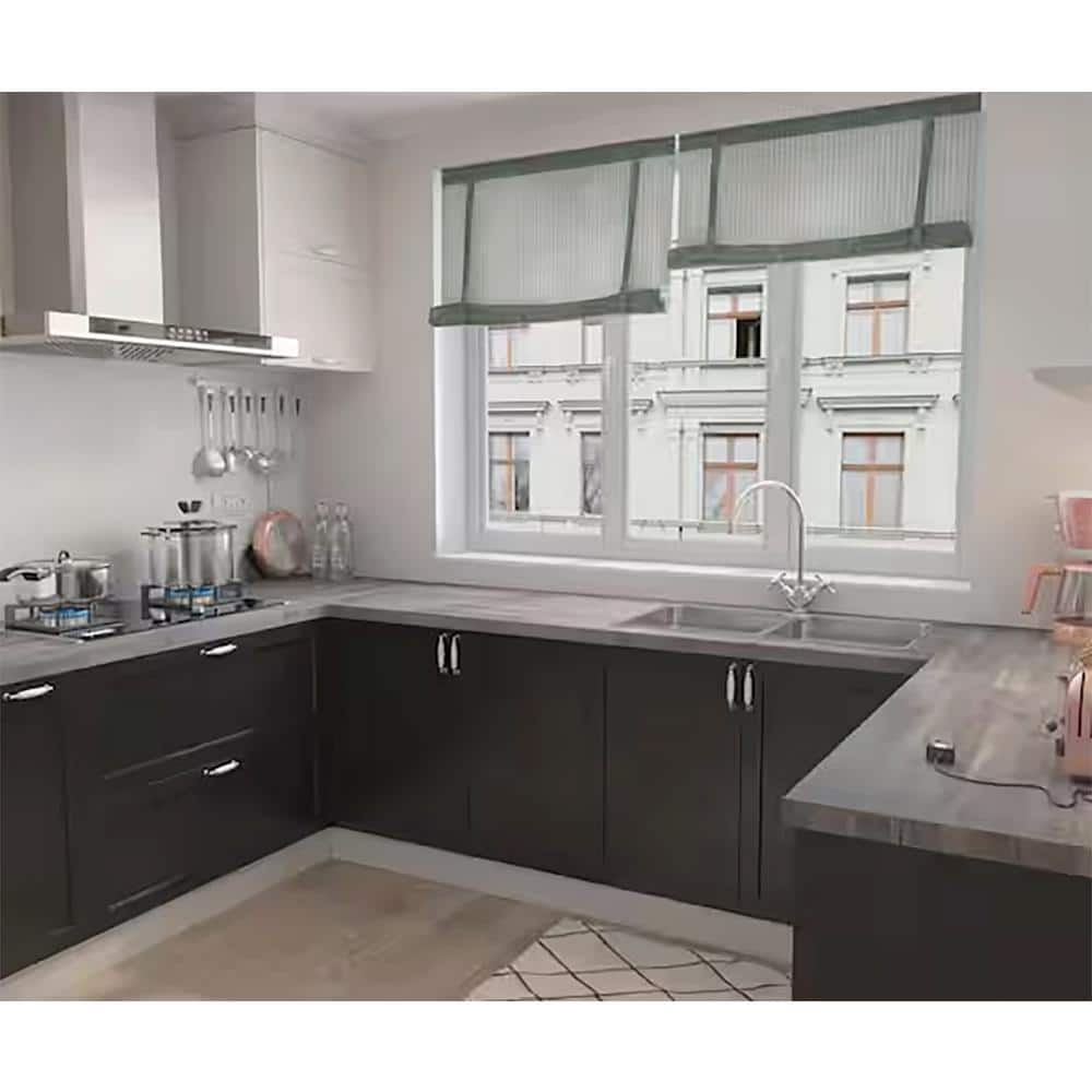 Interbuild 6.2 ft. L x 36 in. D, Acacia Butcher Block Island Countertop, Finished in Dusk Grey with Square Edge