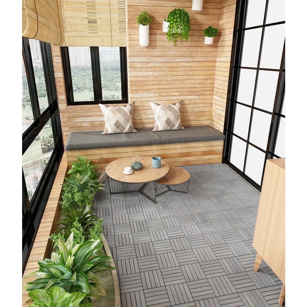 Interbuild 1 ft. x 1 ft. Interlocking Solid Hardwood Acacia Deck Tile in Dusk Grey (10-Piece per Carton - 10 sq. ft.)