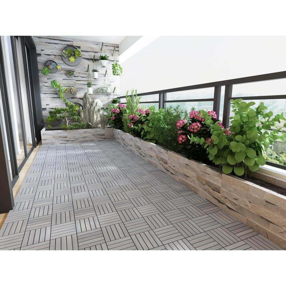 Interbuild 1 ft. x 1 ft. Interlocking Solid Hardwood Acacia Deck Tile in Dusk Grey (10-Piece per Carton - 10 sq. ft.)