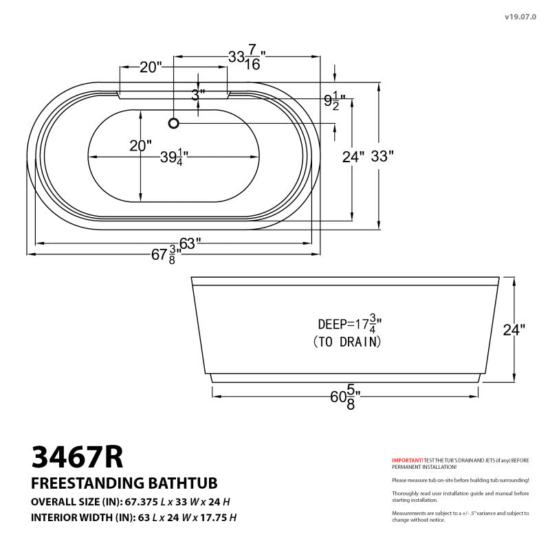 Universal Tubs Pearl 5.6 ft. Center Drain Whirlpool and Air Bath Tub in White (34 x 67 in.)
